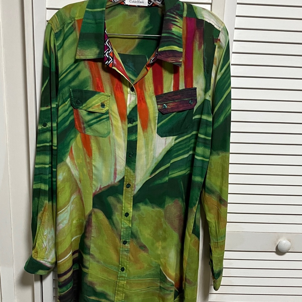 Calvin Klein Green and Red Patterned Shirt